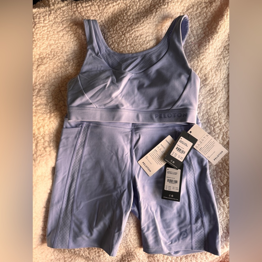 Peloton Lavender Perforated Active Bra & Bike Shorts Set